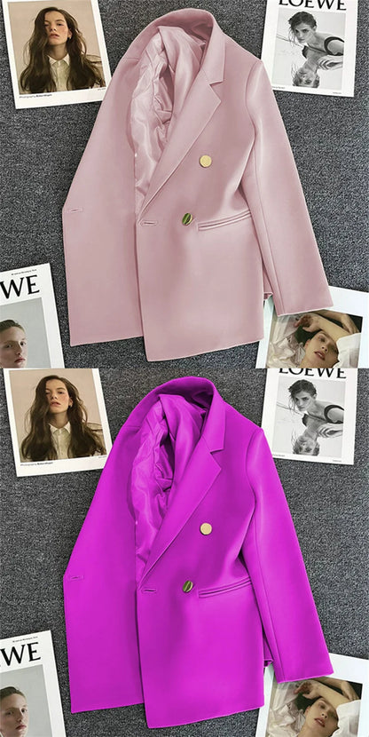 Women Double-Breasted Blazer Casual Suit Jacket