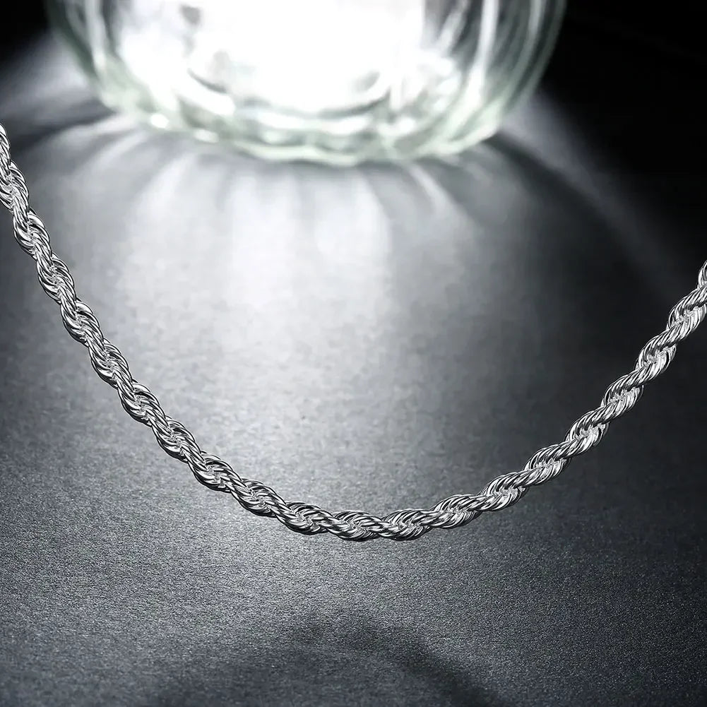 4MM Rope Chain 925 Sterling Silver Necklace Unisex