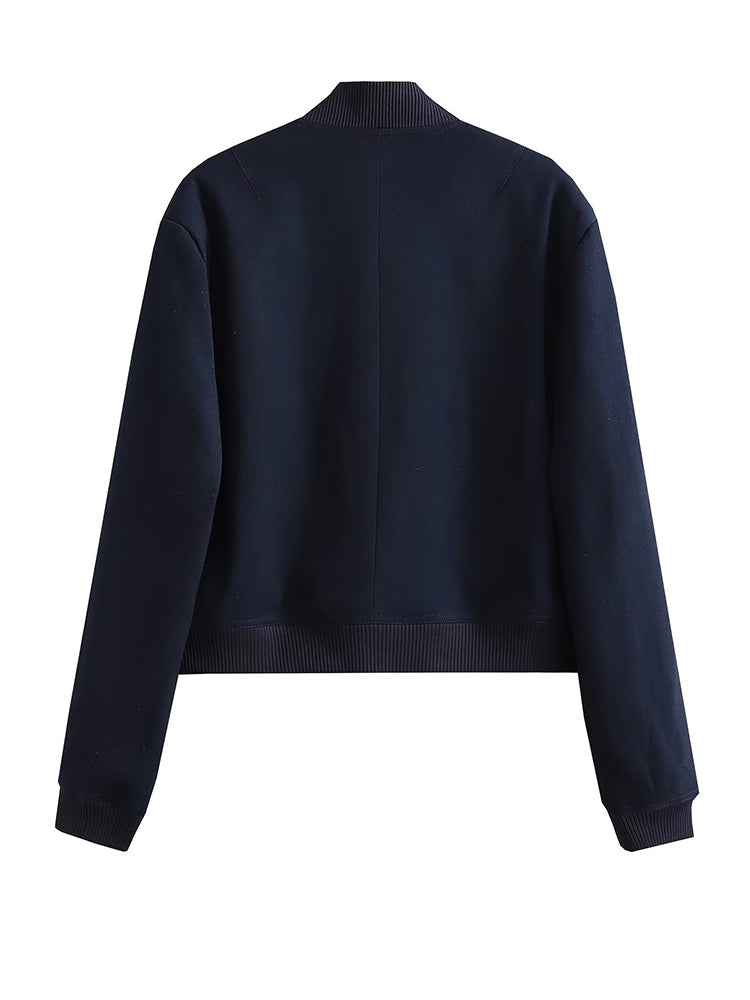 Willshela Women Solid V-Neck Bomber Jacket