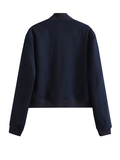 Willshela Women Solid V-Neck Bomber Jacket