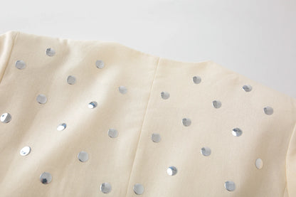Beige Rivet Decoration Casual Blazer for Women