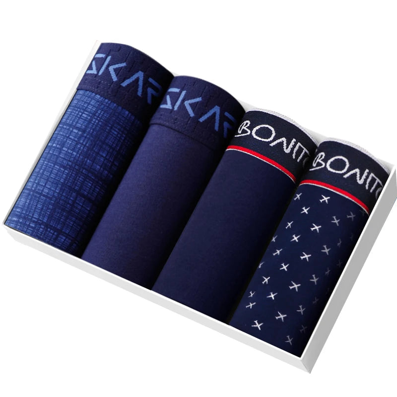 4pcs Cotton Boxer Shorts for Men Soft Underwear Set