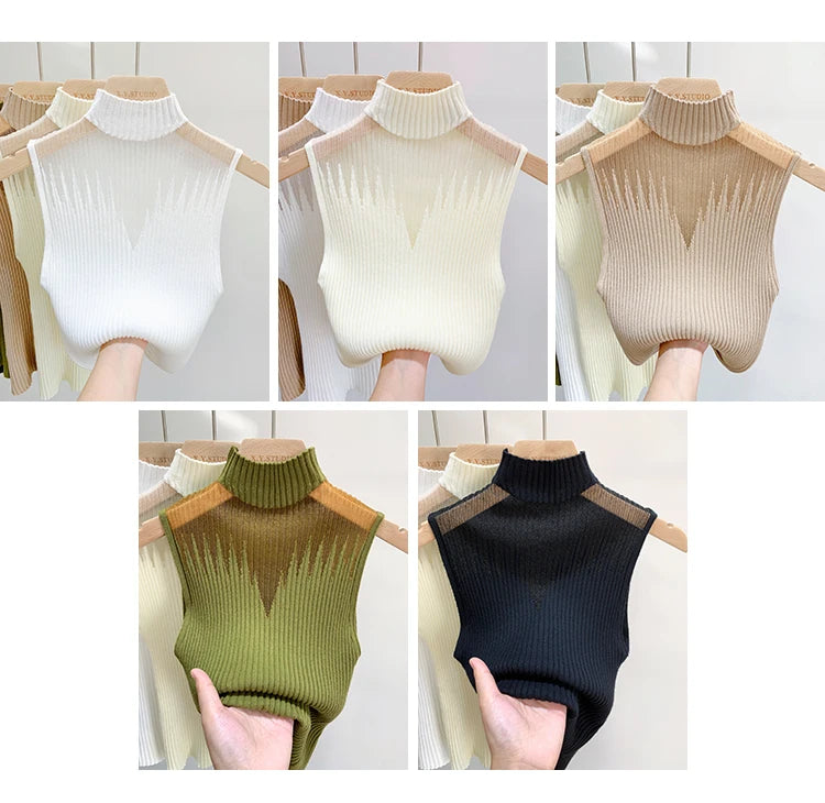 Mesh Knitted Tank Top Women Sleeveless Chic Cut Out