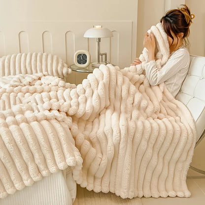 Thickened Wide Striped Flannel Blanket for Sofa and Bed