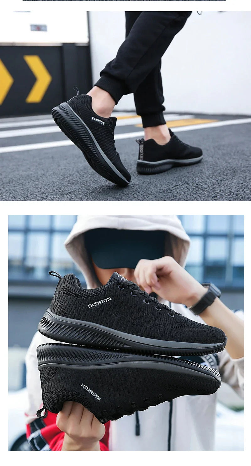 YRZL Black Knit Sneakers for Men Athletic Casual Shoes