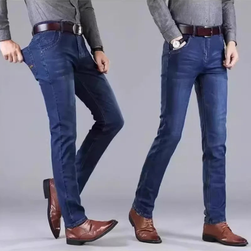 Men's Casual Straight Stretch Denim Jeans Blue Black