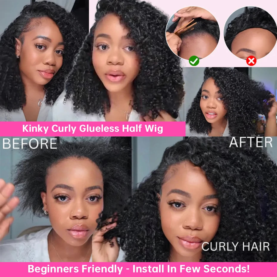 Kinky Curly Half Wig 250 Density Human Hair 26 Inch