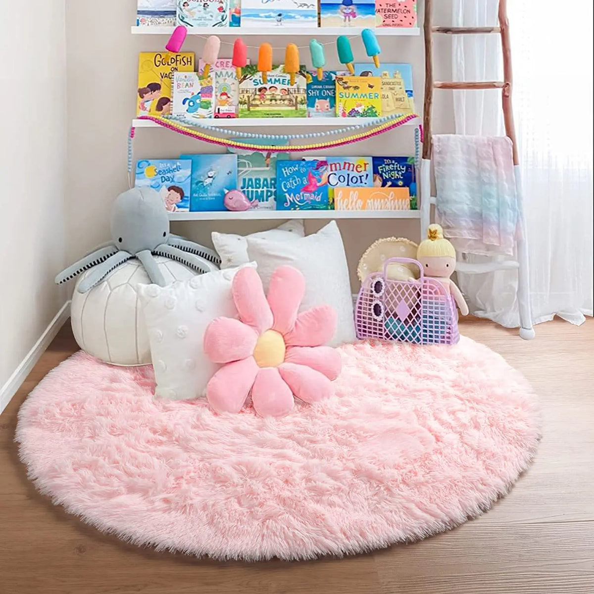 Round Plush Shag Carpet for Kids Room Decor