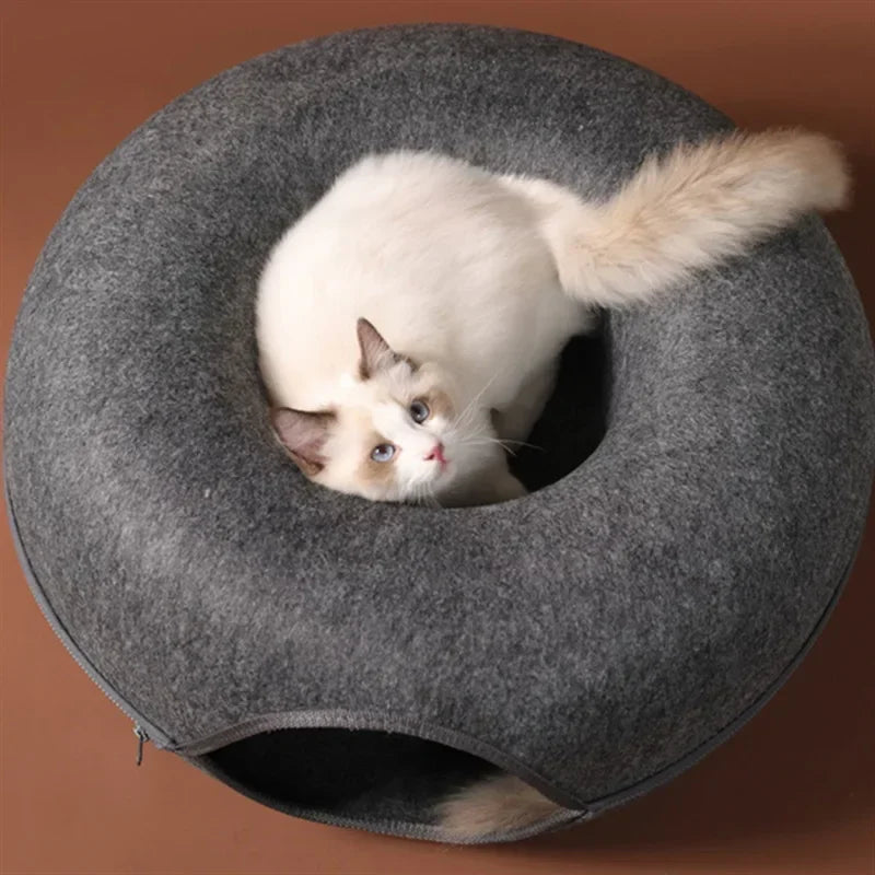 Felt Donut Cat Bed with Breather Hole and Tunnel