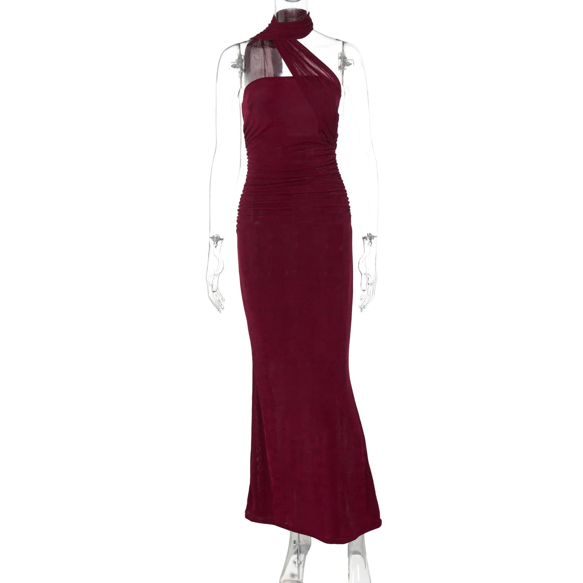 Hugcitar Halter Backless Ruched Bodycon Maxi Dress