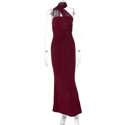 Hugcitar Halter Backless Ruched Bodycon Maxi Dress