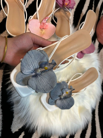 Orchid Flower High Heeled Slingback Shoes for Women