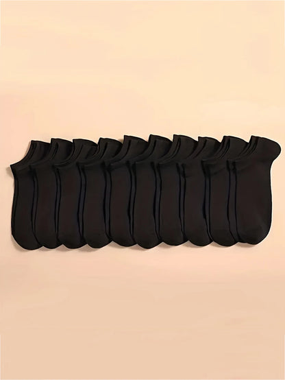 Men's Casual Black Crew Socks - 10 Pairs Polyester
