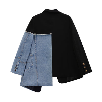 Women Vintage Denim Patchwork Blazer Coat