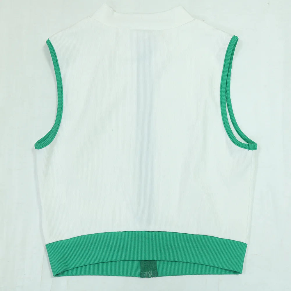 CM.YAYA Women's Sleeveless V-Neck Vest and Pleated Skirt