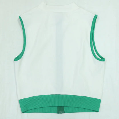 CM.YAYA Women's Sleeveless V-Neck Vest and Pleated Skirt
