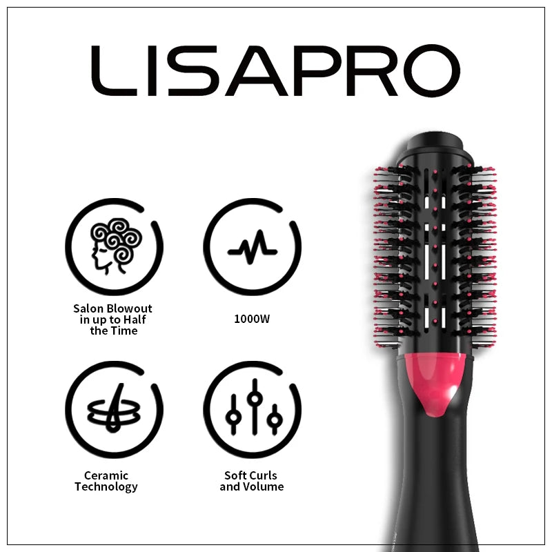 LISAPRO 3 In 1 Hot Air Brush Hair Dryer and Volumizer
