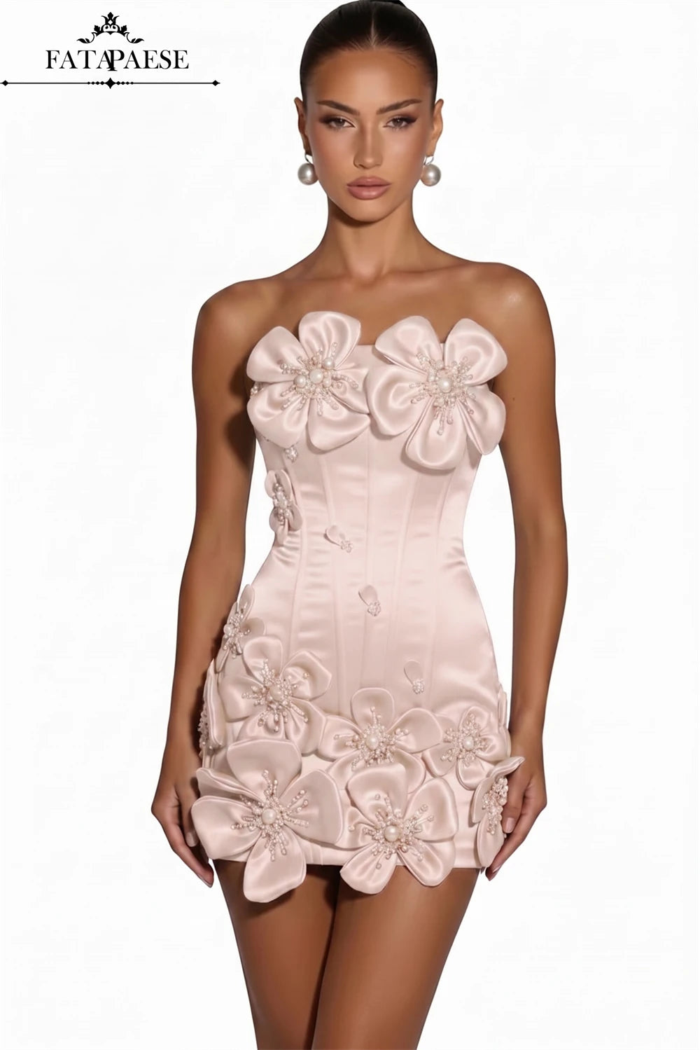 3D Floral Corset Mini Evening Dress with Rhinestones