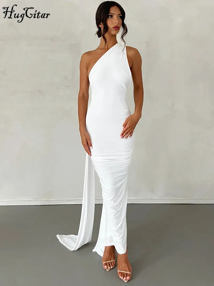 Hugcitar One Shoulder Backless Maxi Dress Women