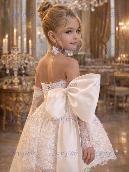 Flower Girl Dress Lace and Satin for Weddings and Birthdays