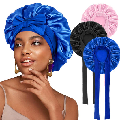 Satin Solid Sleeping Hat with Stretchy Tie Band