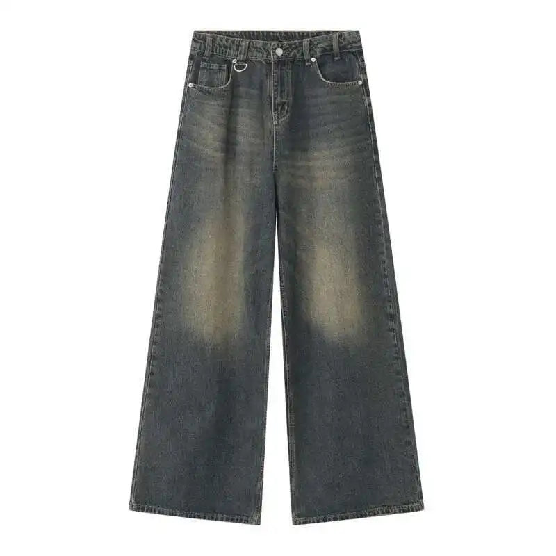 IEFB Vintage Camouflage Men's Loose Denim Jeans Old Blue