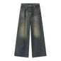 IEFB Vintage Camouflage Men's Loose Denim Jeans Old Blue