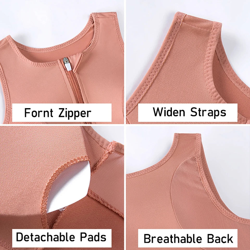 Plus Size Padded Front Closure Sports Bra for Women