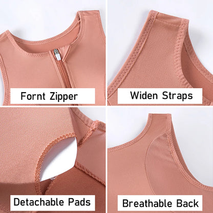 Plus Size Padded Front Closure Sports Bra for Women