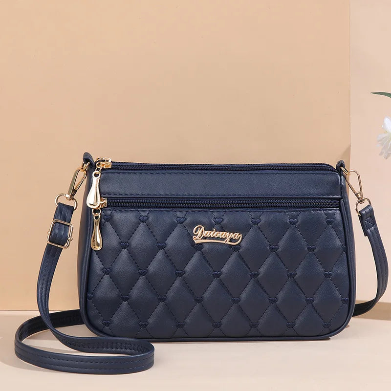 Leather Messenger Bag with Fur Decoration for Women