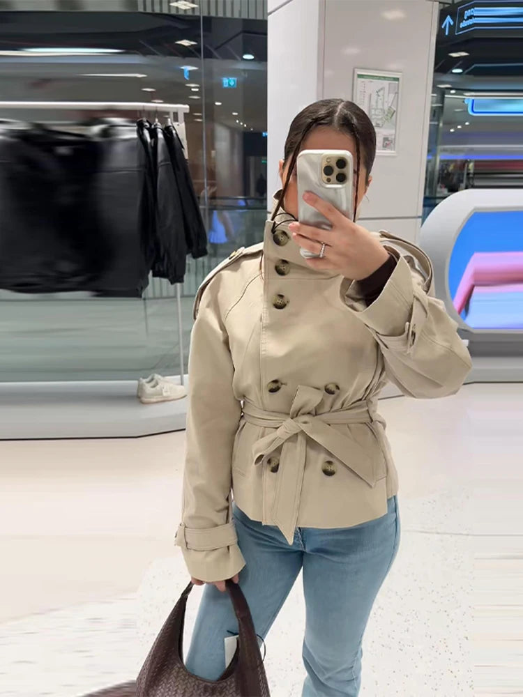 Women's Double Breasted Long Trench Coat Windbreaker