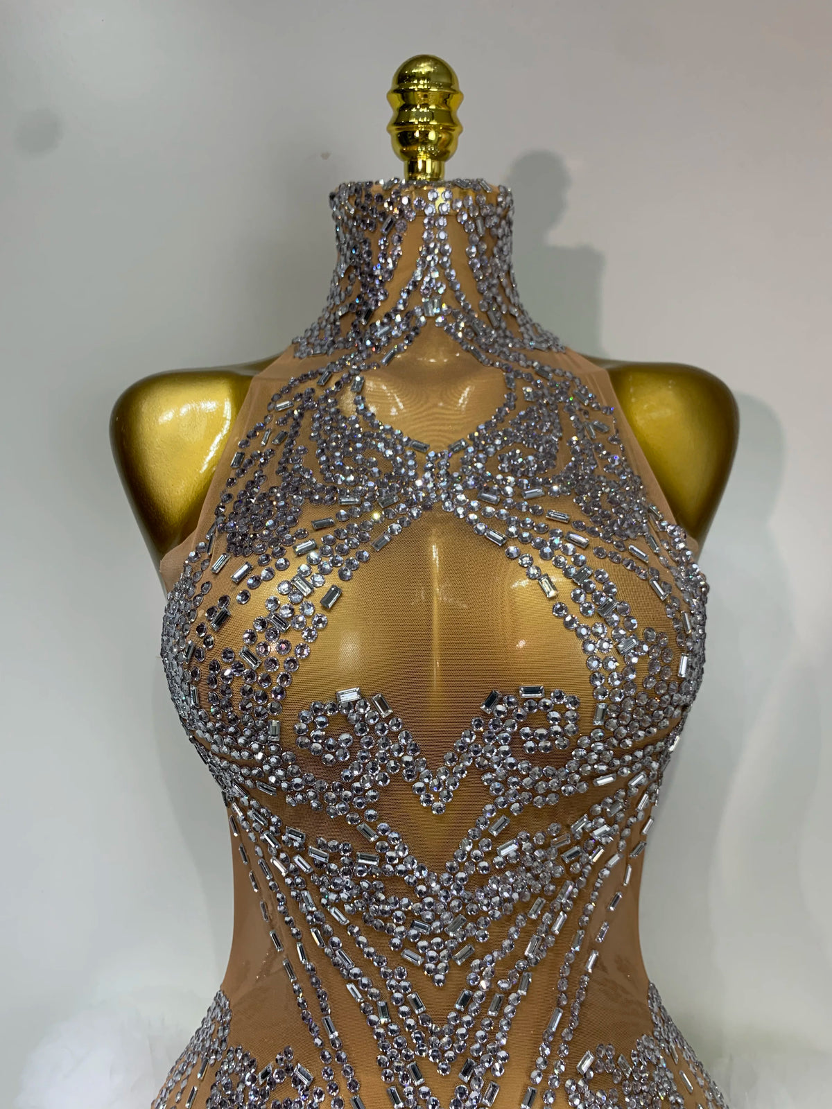Sexy Rhinestone Mesh Bodycon Mini Dress for Women