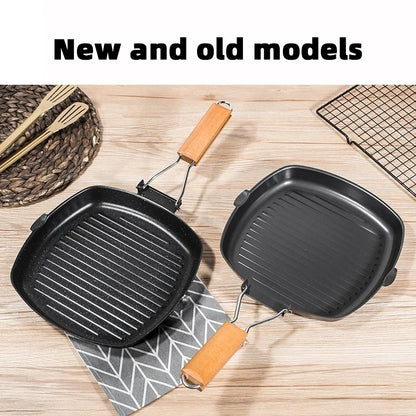 Foldable Portable Steel Grill Pan with Wooden Handle