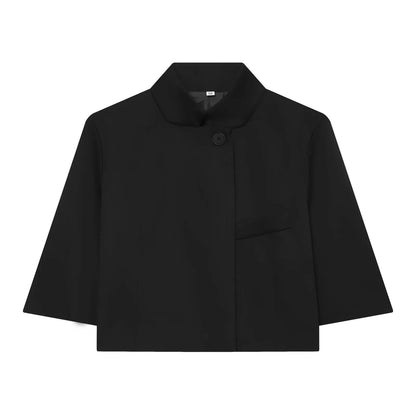 Ladies Short Sleeve Blazer Polyester Stand-up Collar