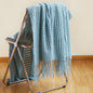 Khaki Knitted Acrylic Blanket with Tassels