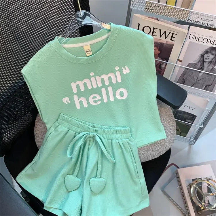 Summer Girls Clothing Set Letter Print T-Shirt and Shorts