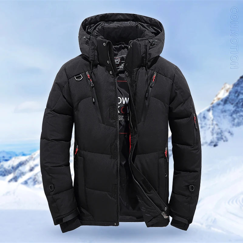 Men's White Duck Down Winter Jacket Hooded Parka
