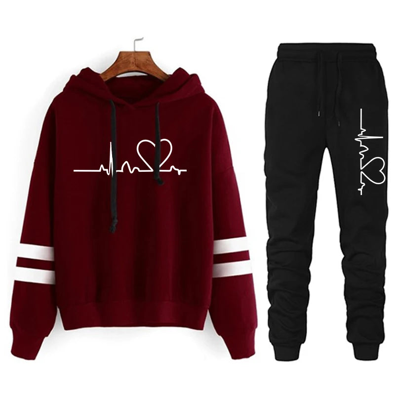 Womens Casual Stripe Hoodie and Sweatpants Set