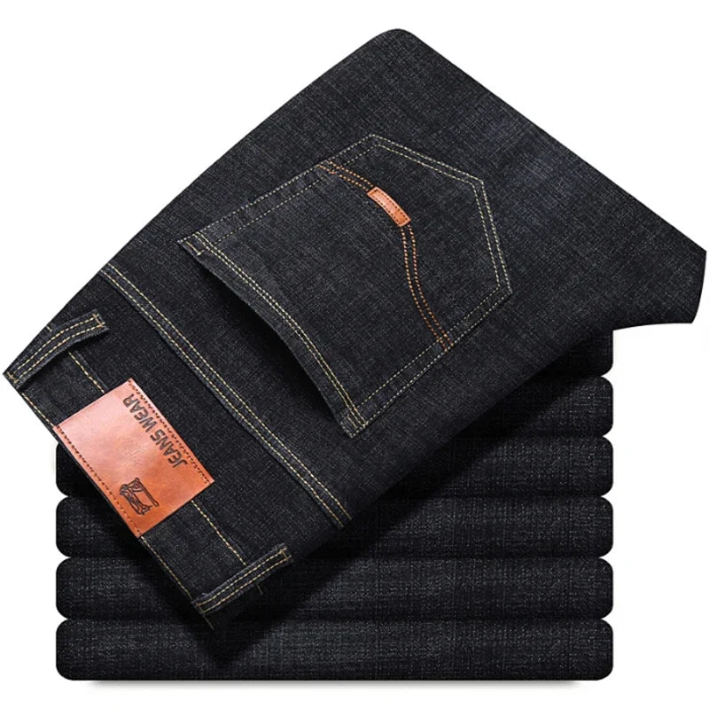 Men's Black Blue Stretch Jeans Casual Slim Fit Trousers