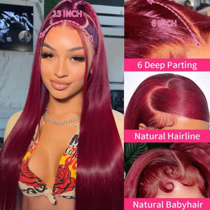 34 Inch Burgundy Straight Brazilian Human Hair Wig