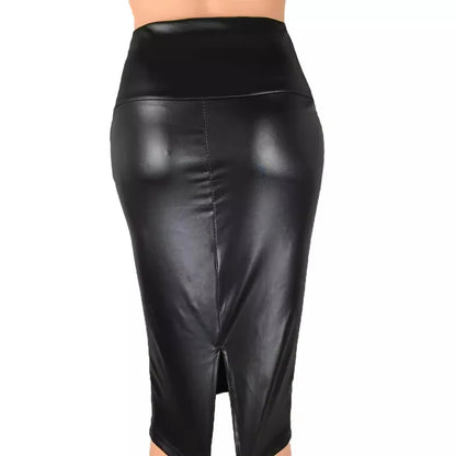 Matte PU Leather High-Waist Bodycon Pencil Skirt
