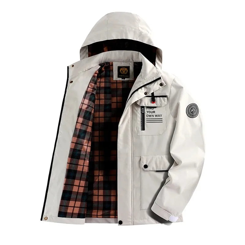 Men's Windbreaker Jacket Waterproof Hooded Soft Shell