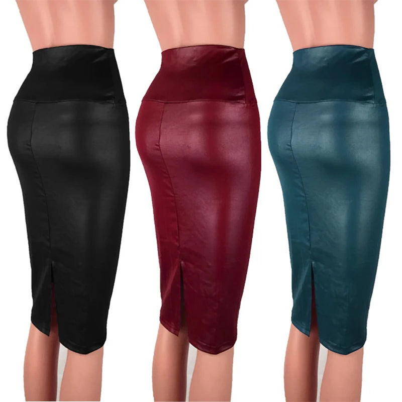 Matte PU Leather High-Waist Bodycon Pencil Skirt