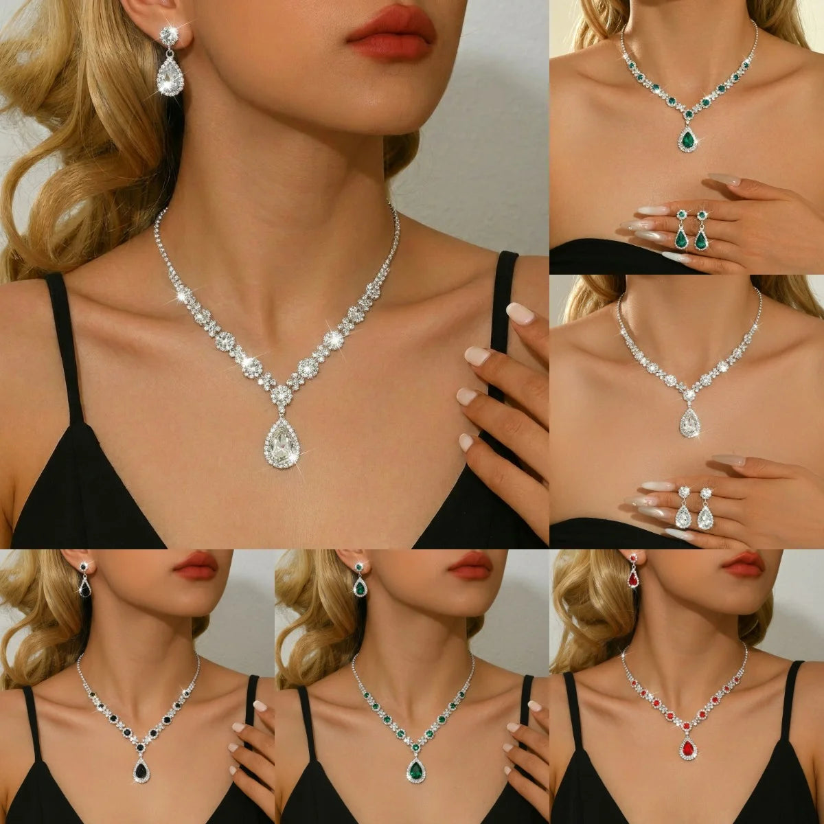 Water Drop Necklace and Earrings Set for Women