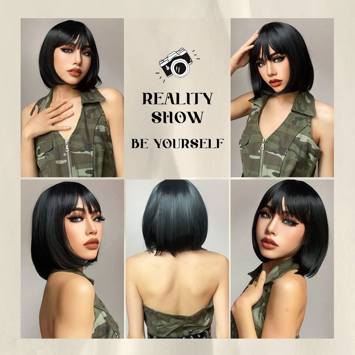 Pink Bob Synthetic Wig with Bangs for Cosplay