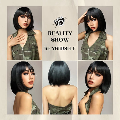 Pink Bob Synthetic Wig with Bangs for Cosplay