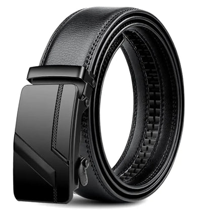 Men's Black PU Leather Automatic Buckle Belt 110cm 120cm 130cm