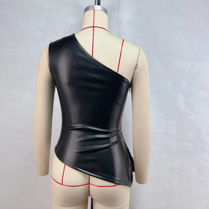 Slim Sleeveless One-Shoulder Zipper Jacket