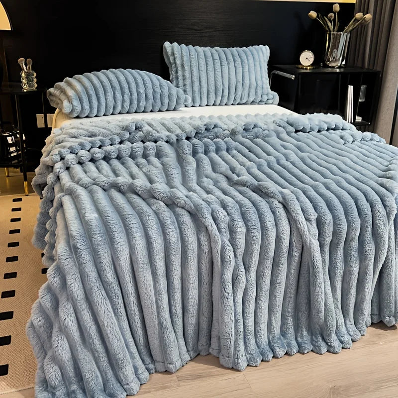 Thickened Wide Striped Flannel Blanket for Sofa and Bed
