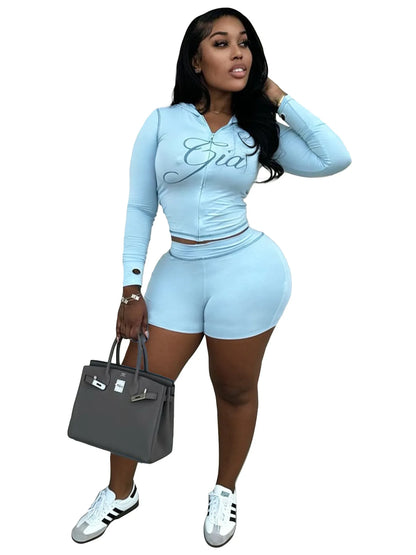 Joskaa Dot Print Tracksuit Set Women Long Sleeve Crop Top